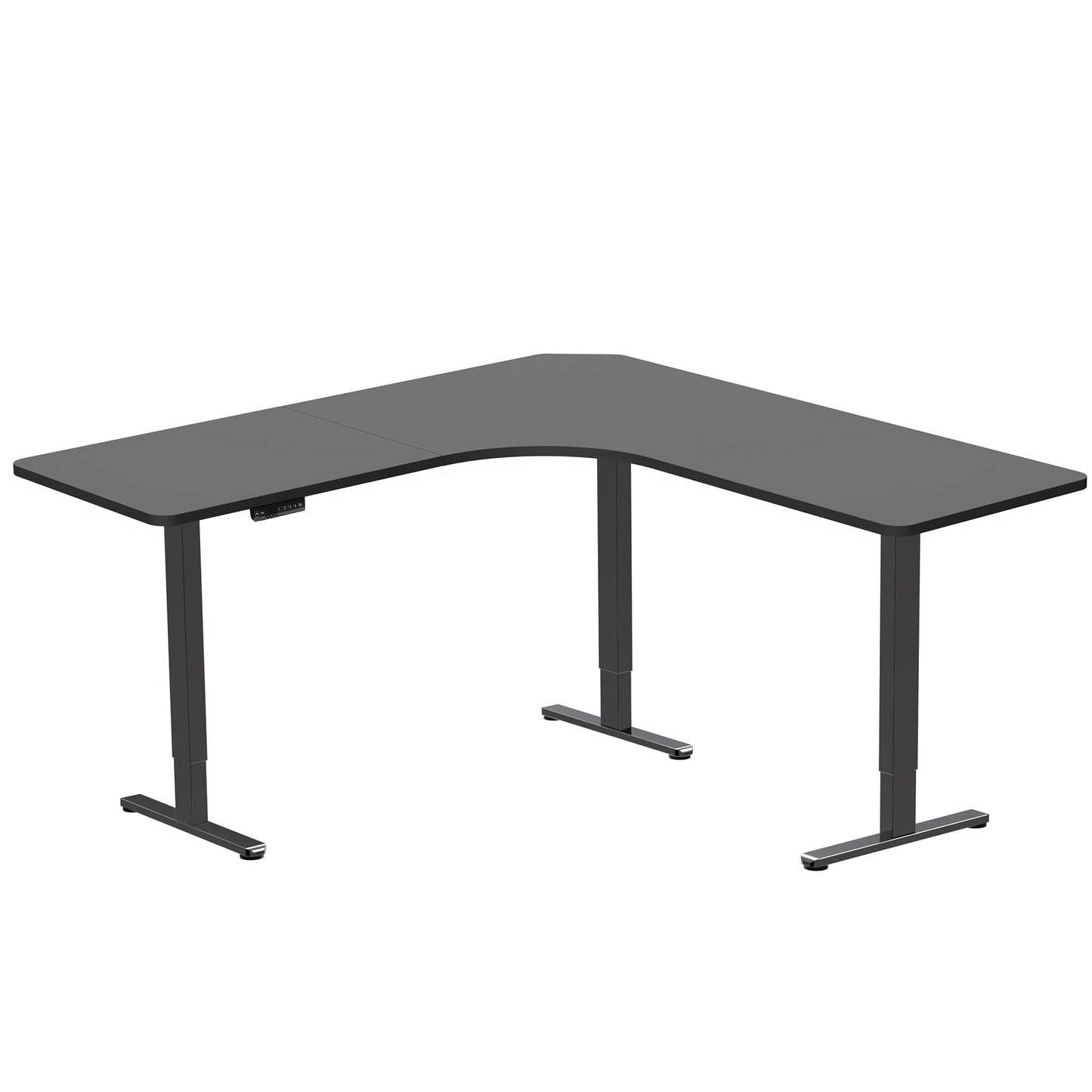 Electric Height Adjustable 71 x 71 inch Curved Corner Stand Up Desk, Black Table Top, Black Frame, Memory Controller, L-Shaped Workstation, E3C Series, DESK-KIT-E3CB2
