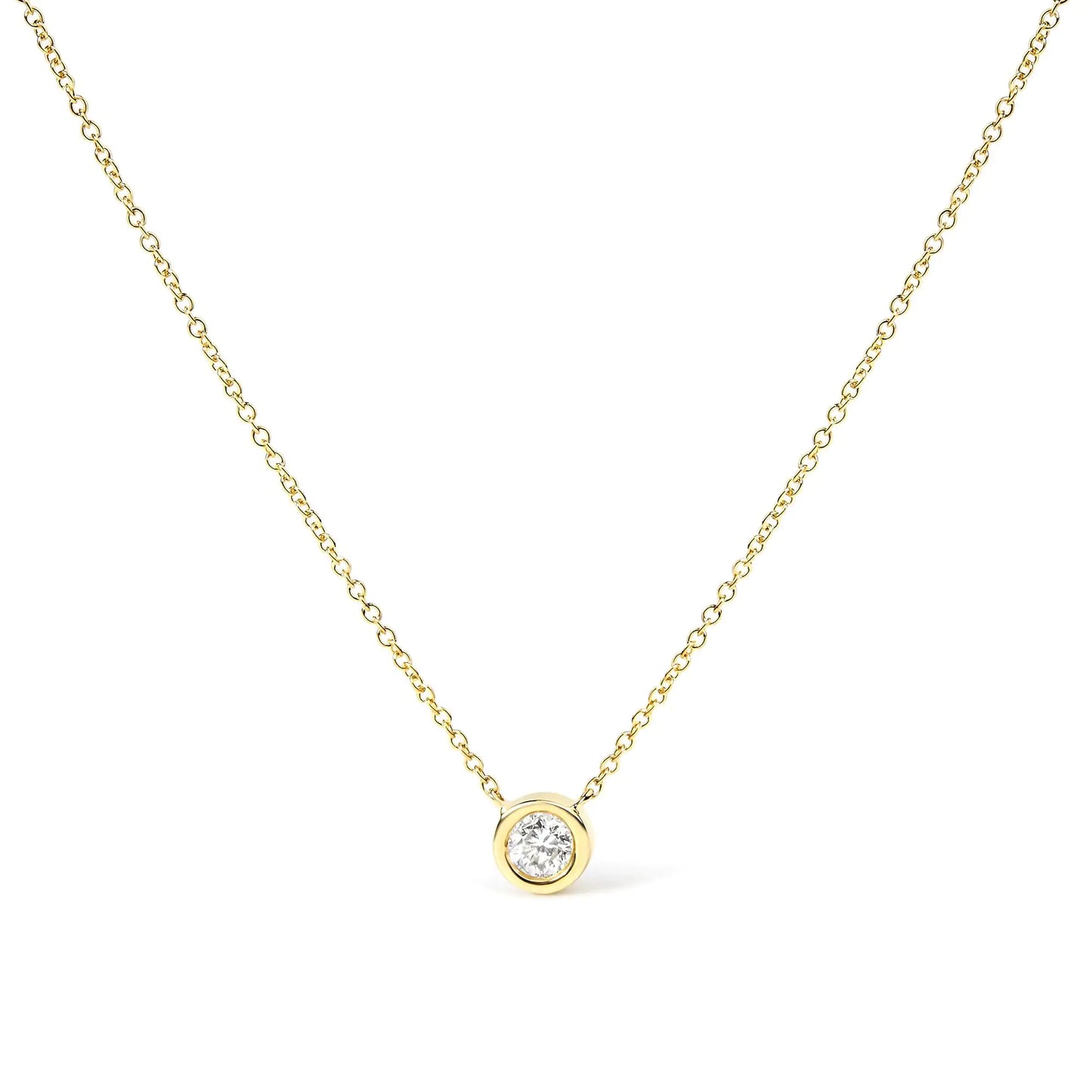 10K Gold Round Brilliant-Cut Diamond Modern Bezel-Set Solitaire 16"-18" Pendant Necklace (H-I Color, SI2-I1 Clarity)