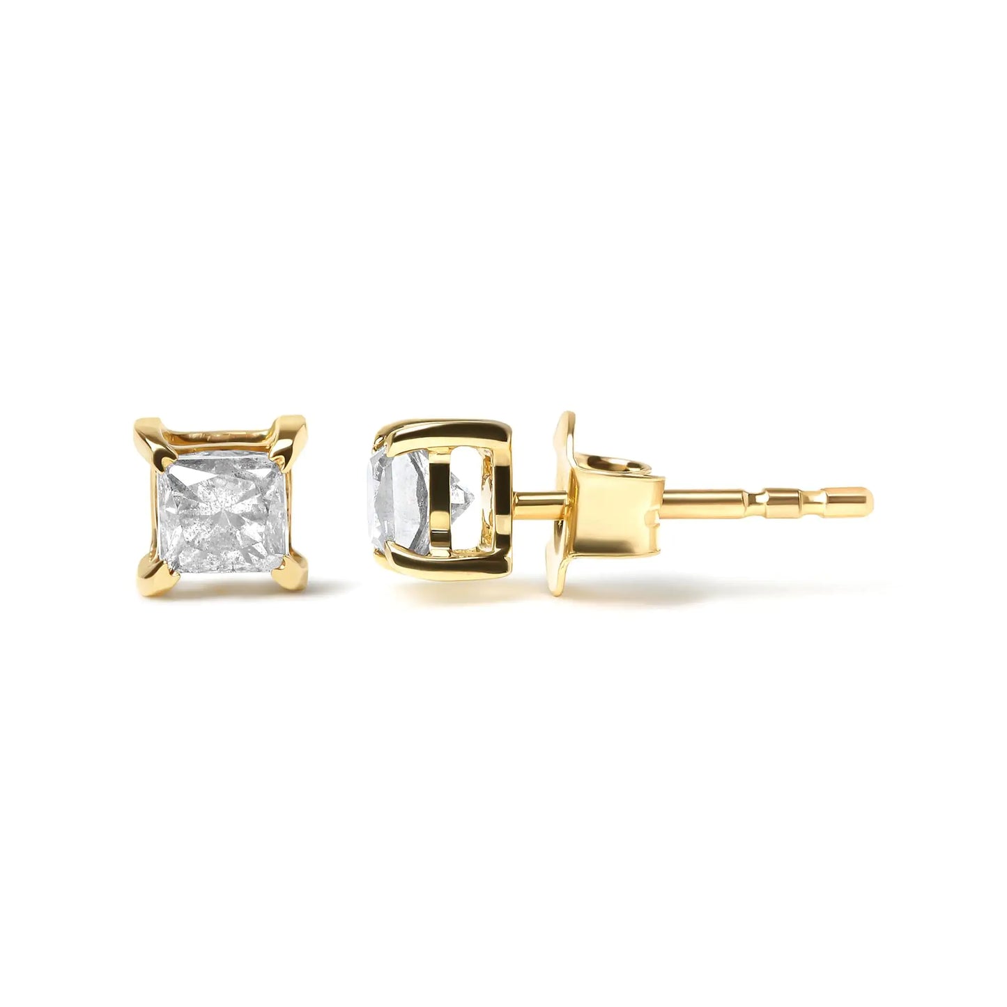 10K Yellow Gold 5/8 Cttw Princess Cut Diamond 4-Prong Solitaire Stud Earrings (J-K Color, I2-I3 Clarity)