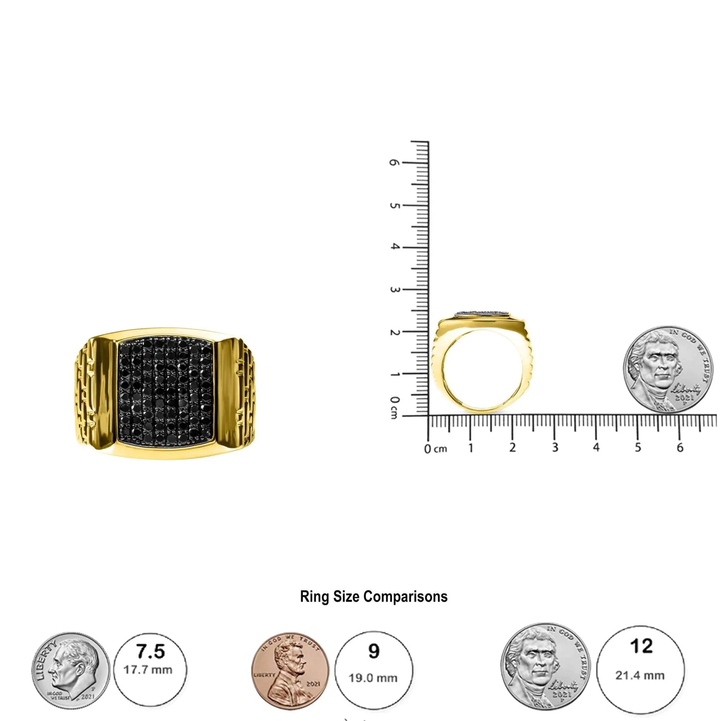 10K Yellow Gold 1 1/4 Cttw Black Diamond Cluster Gent's Band Ring (Treated Black Color, I2-I3 Clarity)